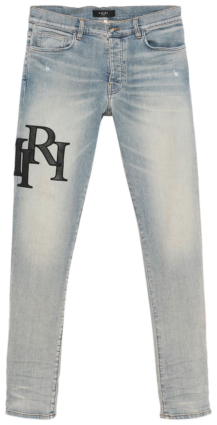 Amiri Staggered Logo Skinny Jean Antique IndigoBlack
