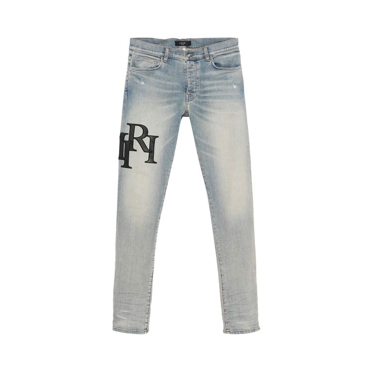 Buy Amiri Staggered Logo Skinny Jean 'Antique Indigo/Black ...