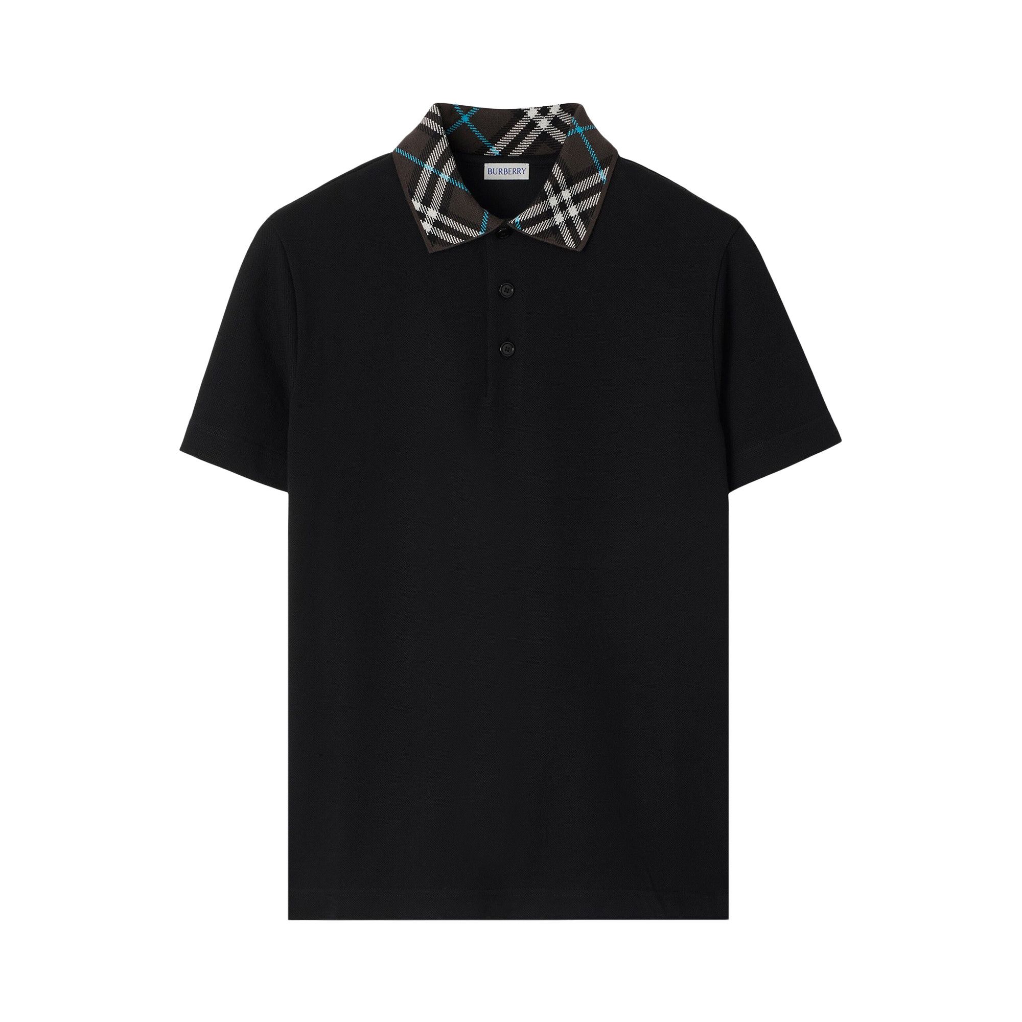 Buy Burberry Check Collar Polo Shirt 'Black' - 8103865 | GOAT