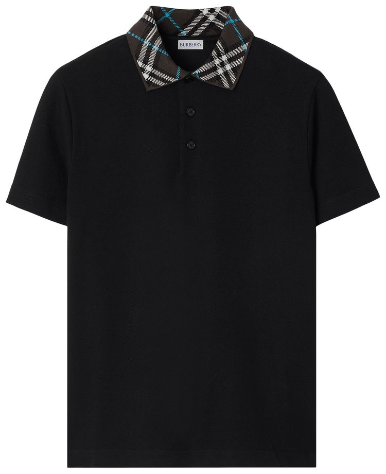 Burberry Check Collar Polo Shirt Black