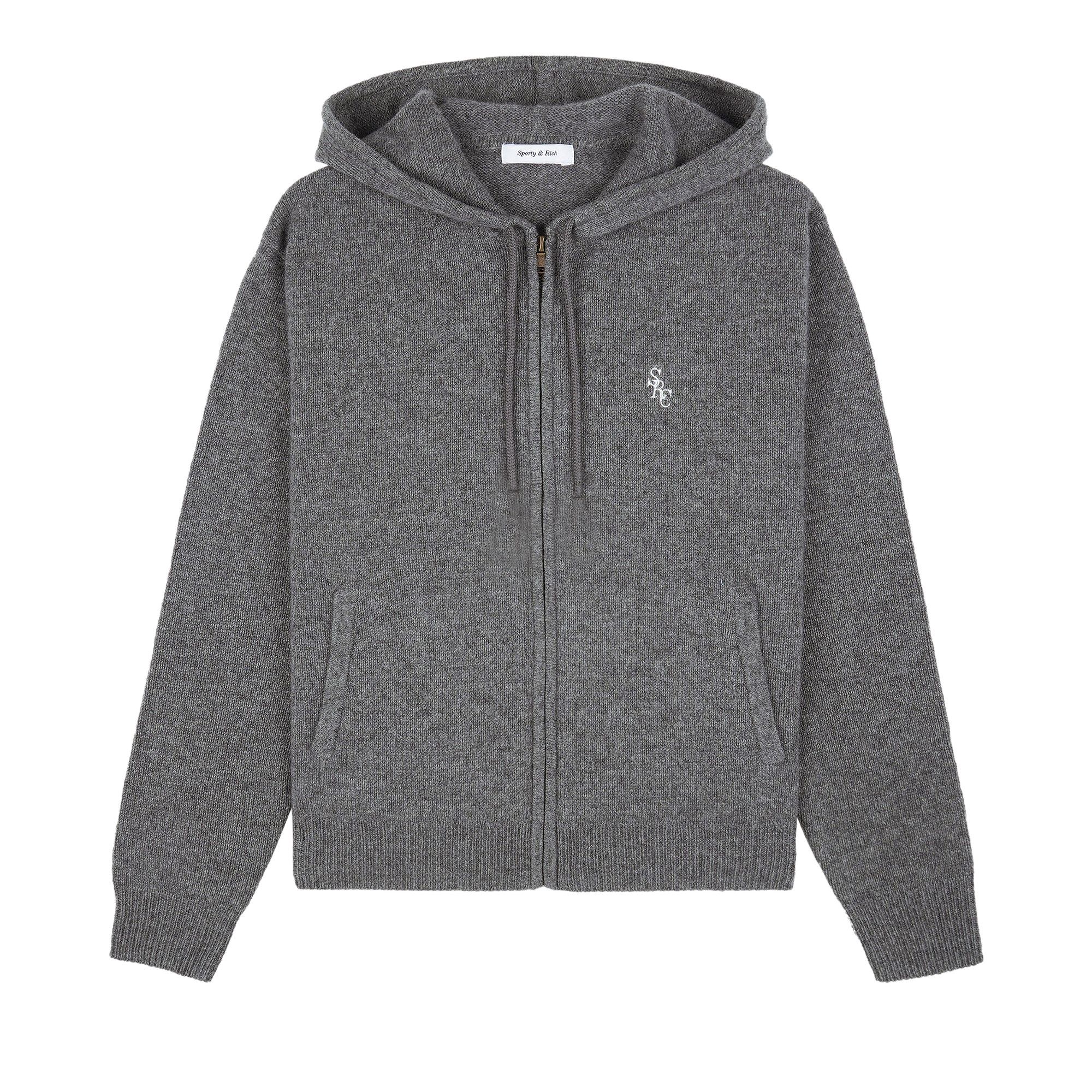 Buy Sporty & Rich SRC Cashmere Zip Hoodie 'Heather Grey/White