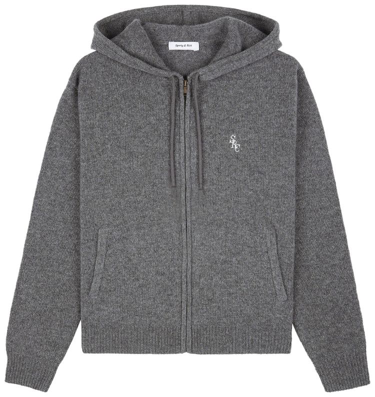 Sporty  Rich SRC Cashmere Zip Hoodie Heather GreyWhite