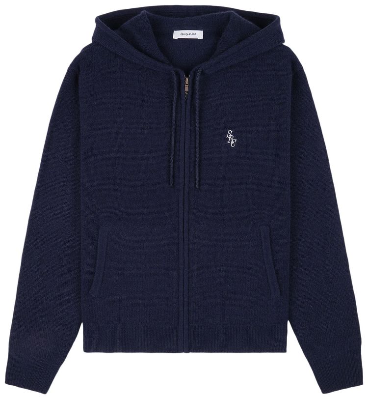 Sporty  Rich SRC Cashmere Zip Hoodie NavyWhite
