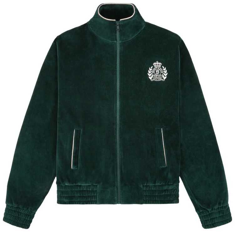 Sporty  Rich NY Crest Velour Track Jacket ForestCream