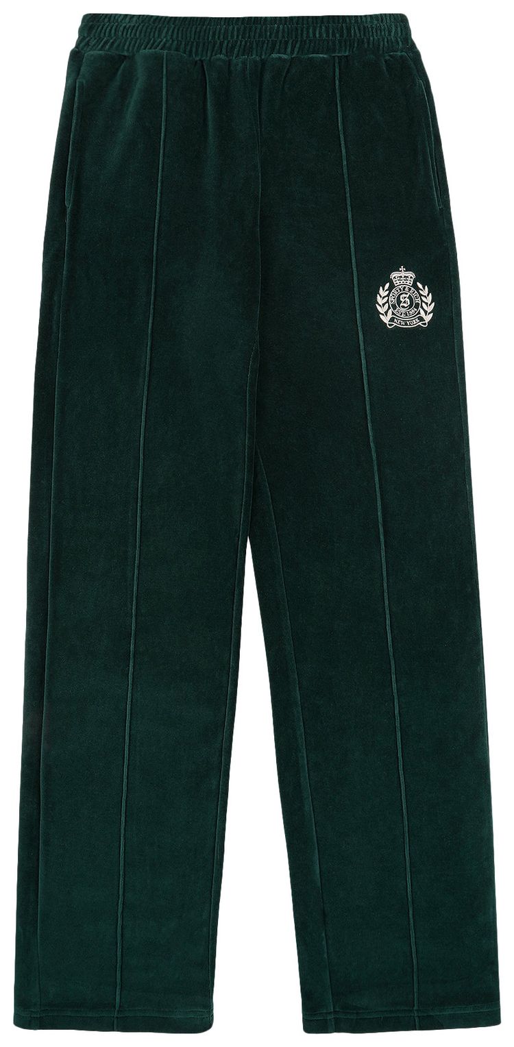 Sporty  Rich NY Crest Velour Track Pants ForestCream