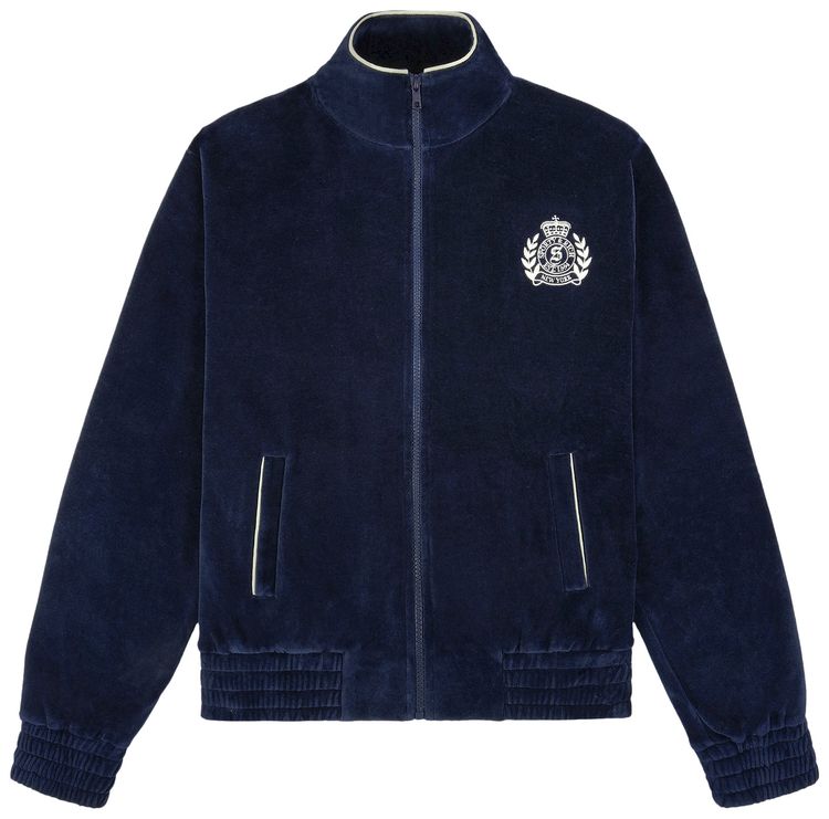 Sporty  Rich NY Crest Velour Track Jacket NavyCream