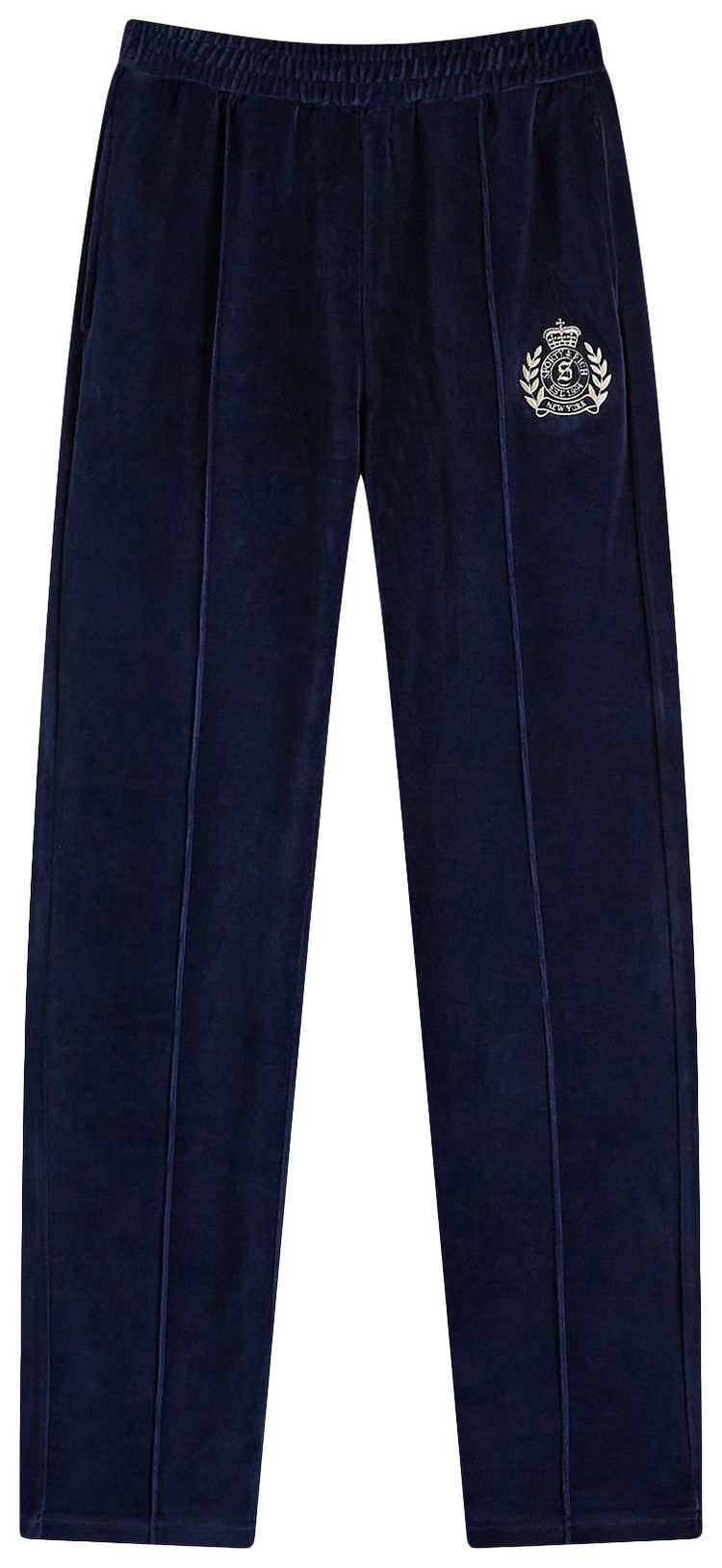 Sporty  Rich NY Crest Velour Track Pants NavyCream