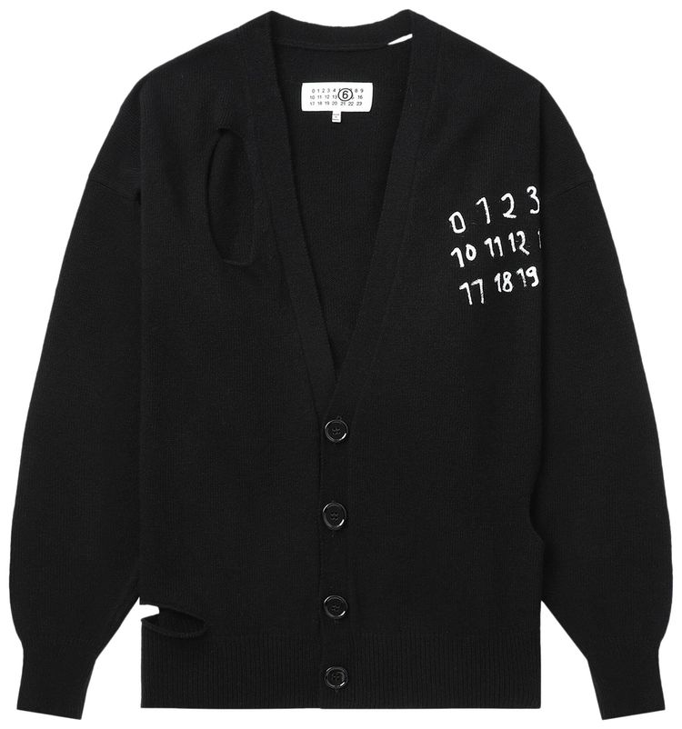 MM6 Maison Margiela Knitted Numbers Motif Cardigan Black