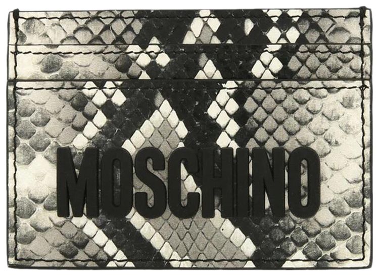 Moschino Python Printed Logo Card Holder Fantasy White