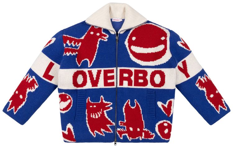 Charles Jeffrey Loverboy Knitted Puffer Jacket BlueRed