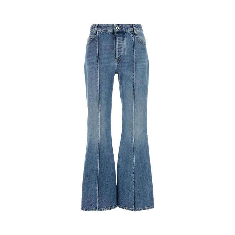 Bottega Veneta Cropped Kick Flare Leg Denim Mid Blue