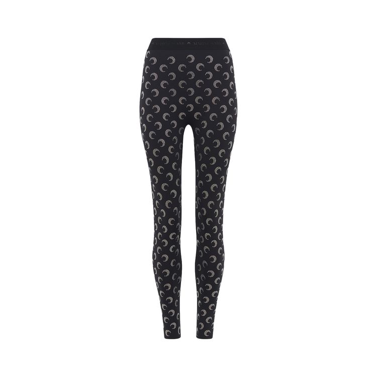 Marine Serre Moon Rhinestoned Jersey Stirrup Leggings Black Strass