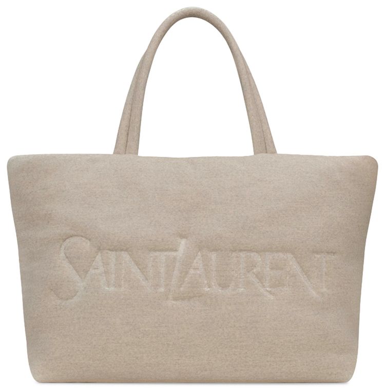 Saint Laurent Embossed Tote Bag Chalk Beige