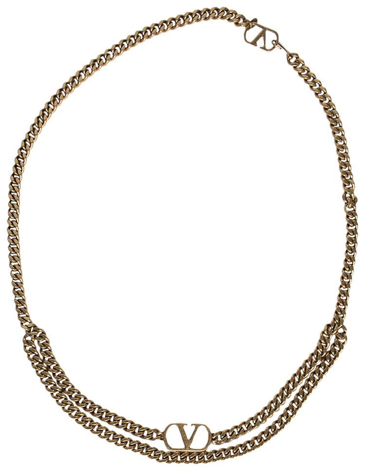 Valentino Signature Logo Chain Belt Antique Gold