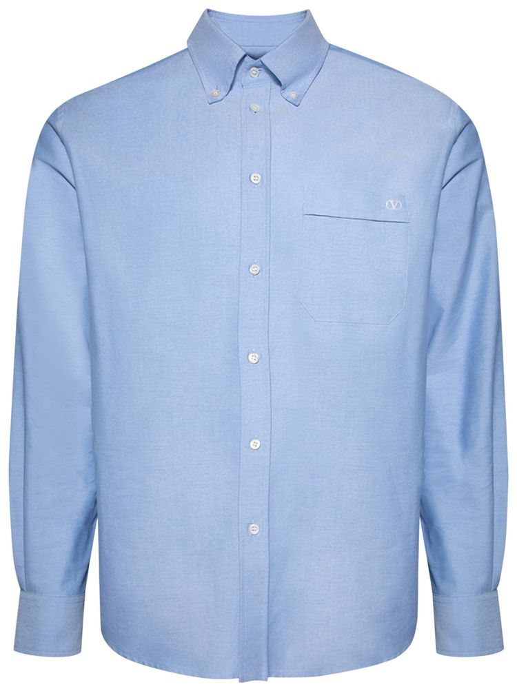 Valentino Logo Embroidered Long Sleeve Shirt Celeste