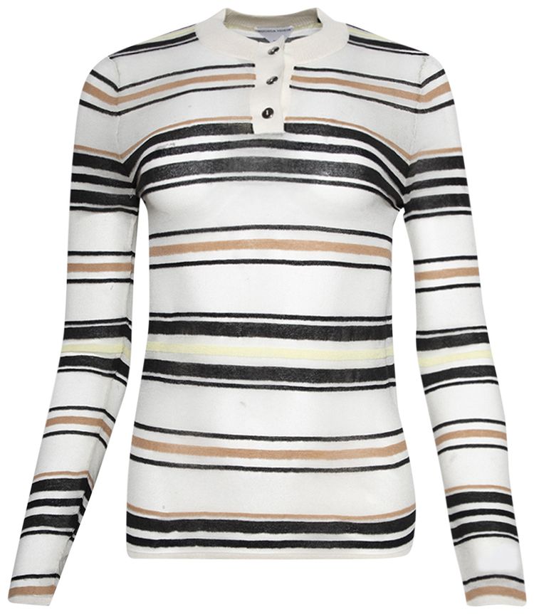 Bottega Veneta Striped Long Sleeve Polo DoveYellowNude