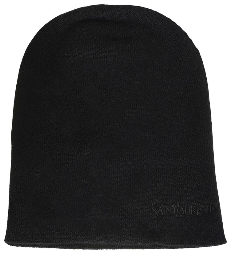 Saint Laurent Logo Embroidered Cashmere Beanie Black
