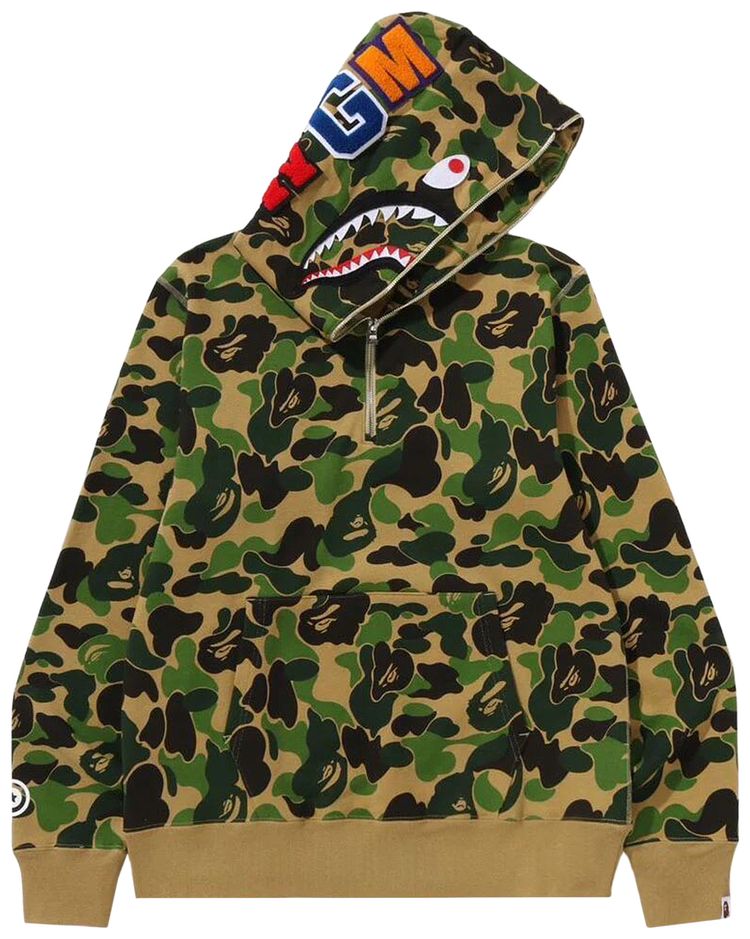 BAPE ABC Camo Shark Half Zip Pullover Hoodie Green