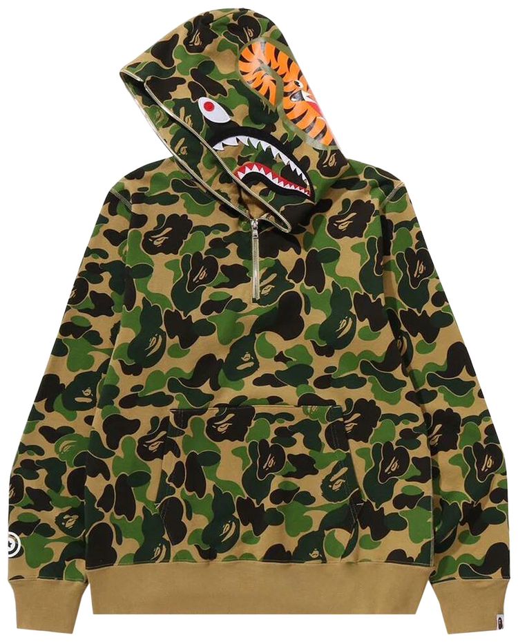 BAPE ABC Camo Shark Half Zip Pullover Hoodie Green