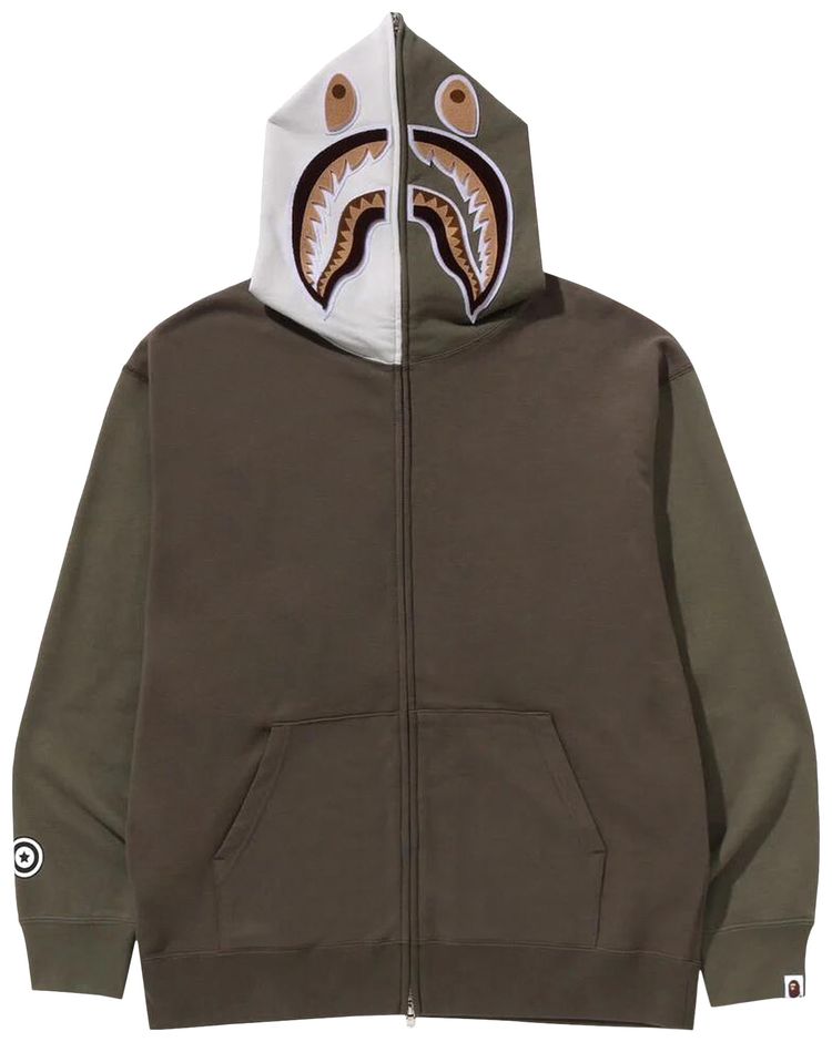 BAPE Shark Full Zip Hoodie 2 Olive Drab