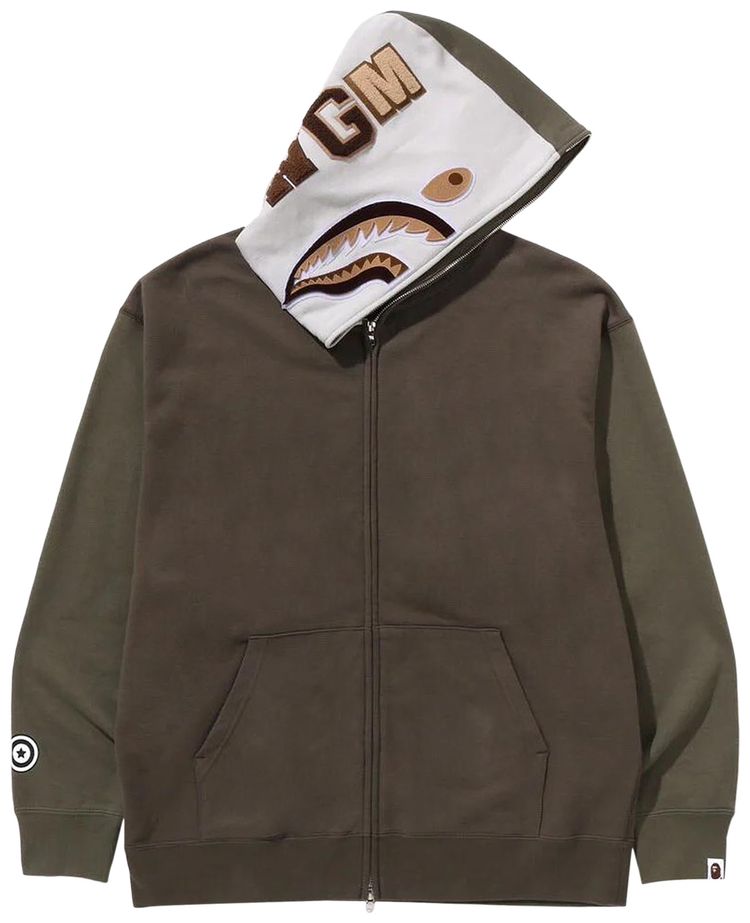 BAPE Shark Full Zip Hoodie 2 Olive Drab