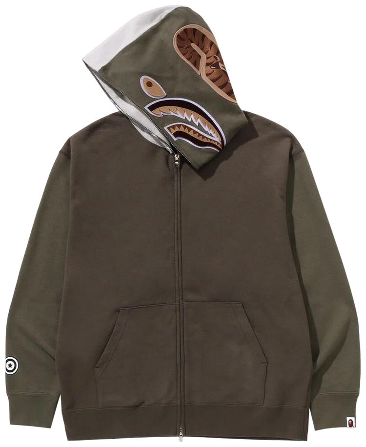 BAPE Shark Full Zip Hoodie 2 Olive Drab