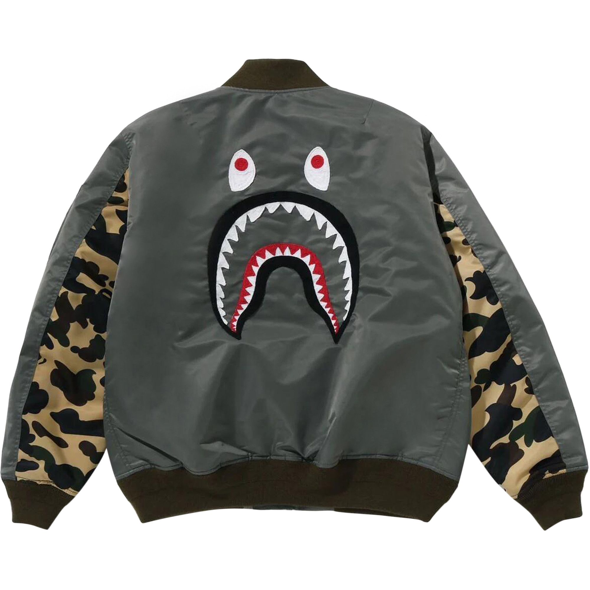 ジャケット・アウター A Bathing Ape Shark MA-1 Jacket Olive Buy BAPE Shark MA-1 Bomber Jacket 'Olive Drab' - 1K70 141