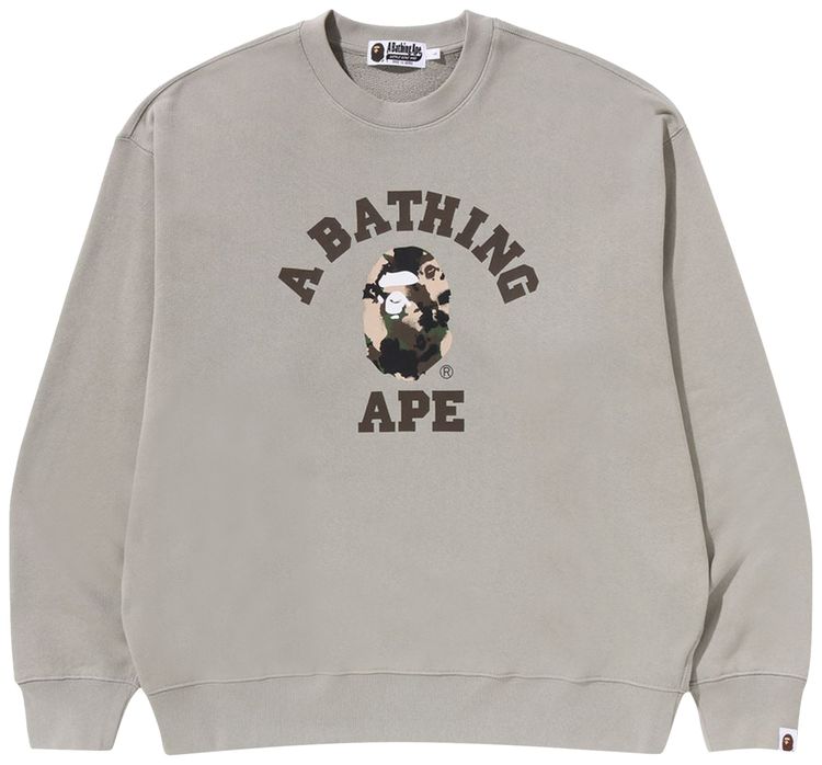 BAPE Map Camo College Relax Fit Crewneck Sweatshirt Olive Drab