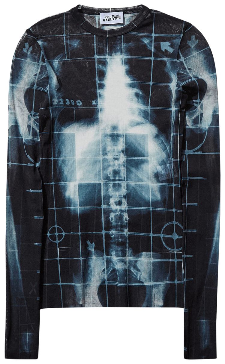 Jean Paul Gaultier Printed Squeletor Mesh Long Sleeve Top BlackNavyLight Blue