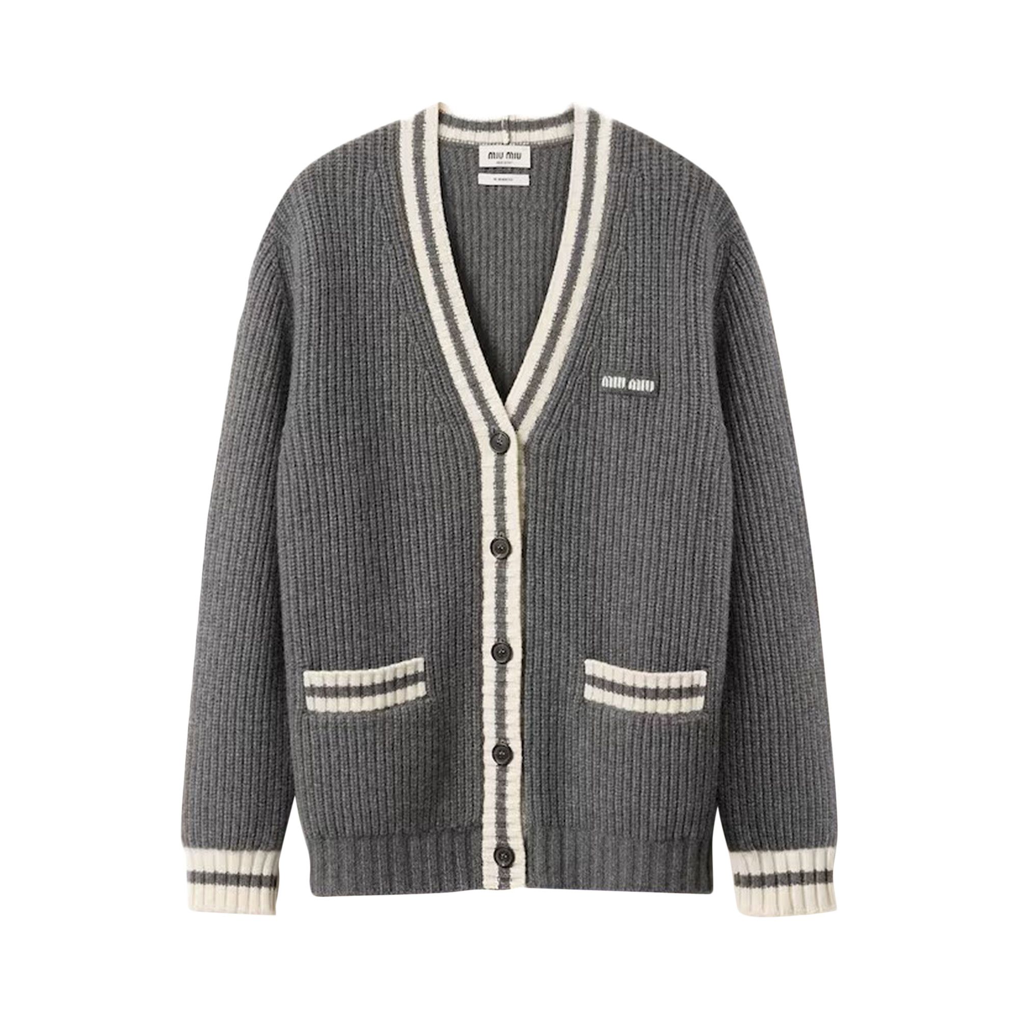 Buy Miu Miu Silk Cashmere Cardigan 'Slate Grey' - MMF929 150H