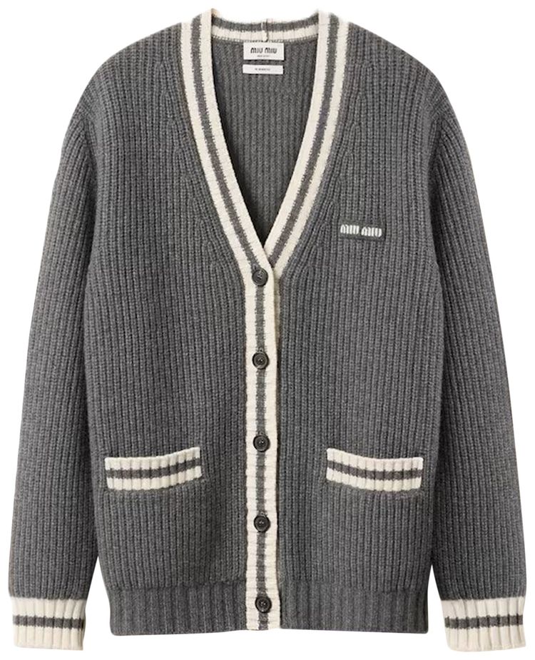 Miu Miu Silk Cashmere Cardigan Slate Grey