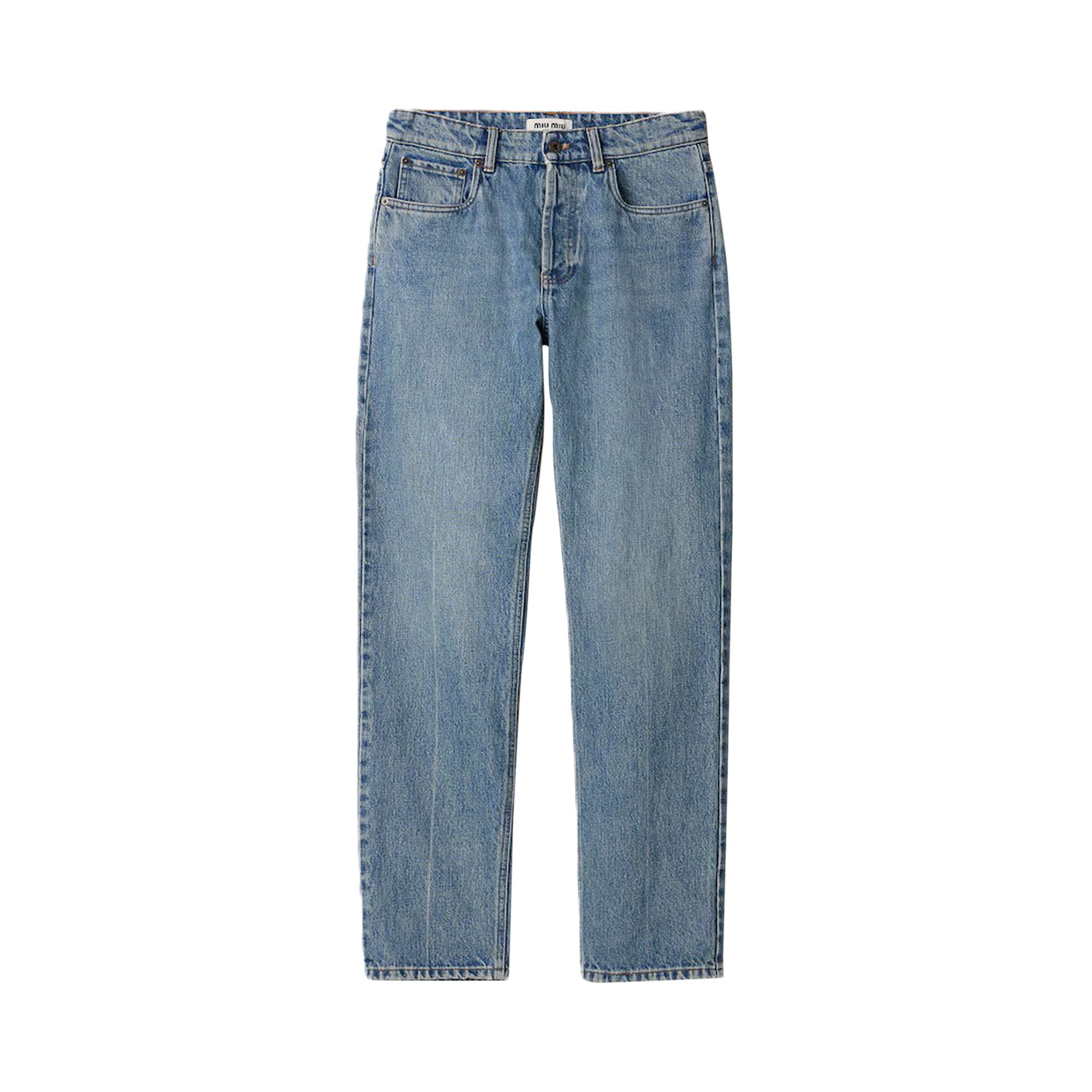 デニム・ジーパン MIU MIU Woman Jeans Gnawed Blue GWP55516T1 F0013 Buy Miu Miu Logo Straight Jeans 'Denim' - GWP555 16T1 F0013