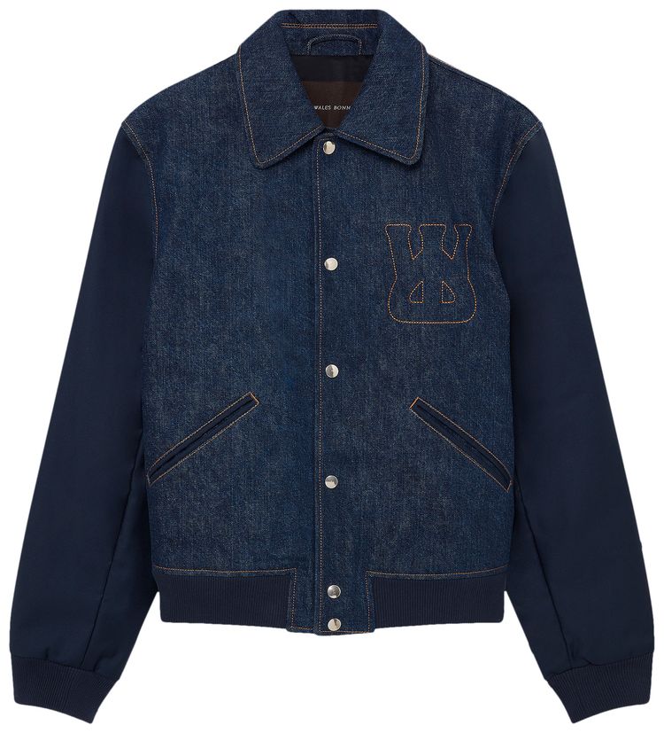 Wales Bonner Echo Denim Varsity Jacket Denim Indigo