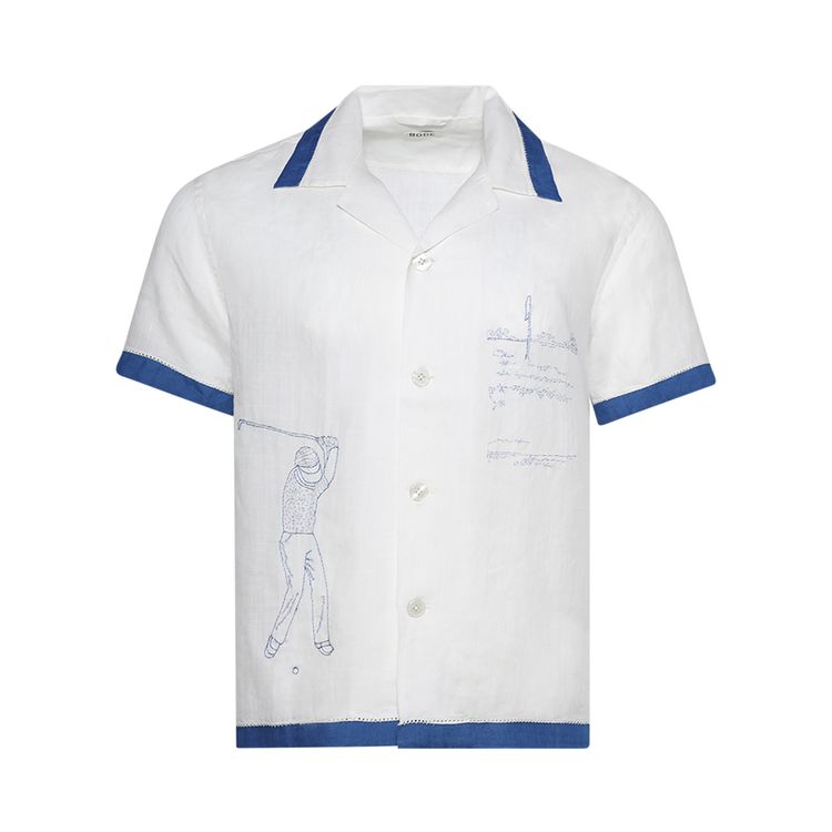 Bode Club Champion Short Sleeve Shirt WhiteBlue