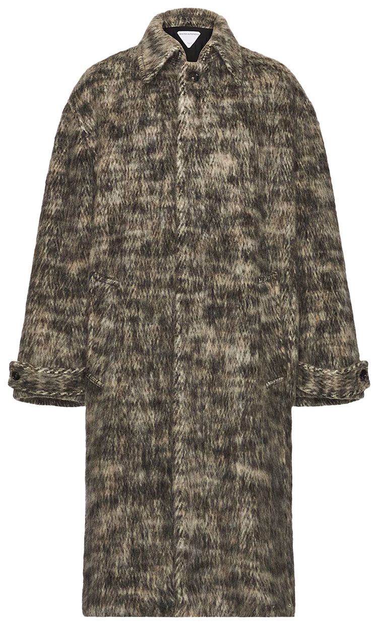 Bottega Veneta Brushed Melange Wool Belted Coat BeigeWhiteBlack