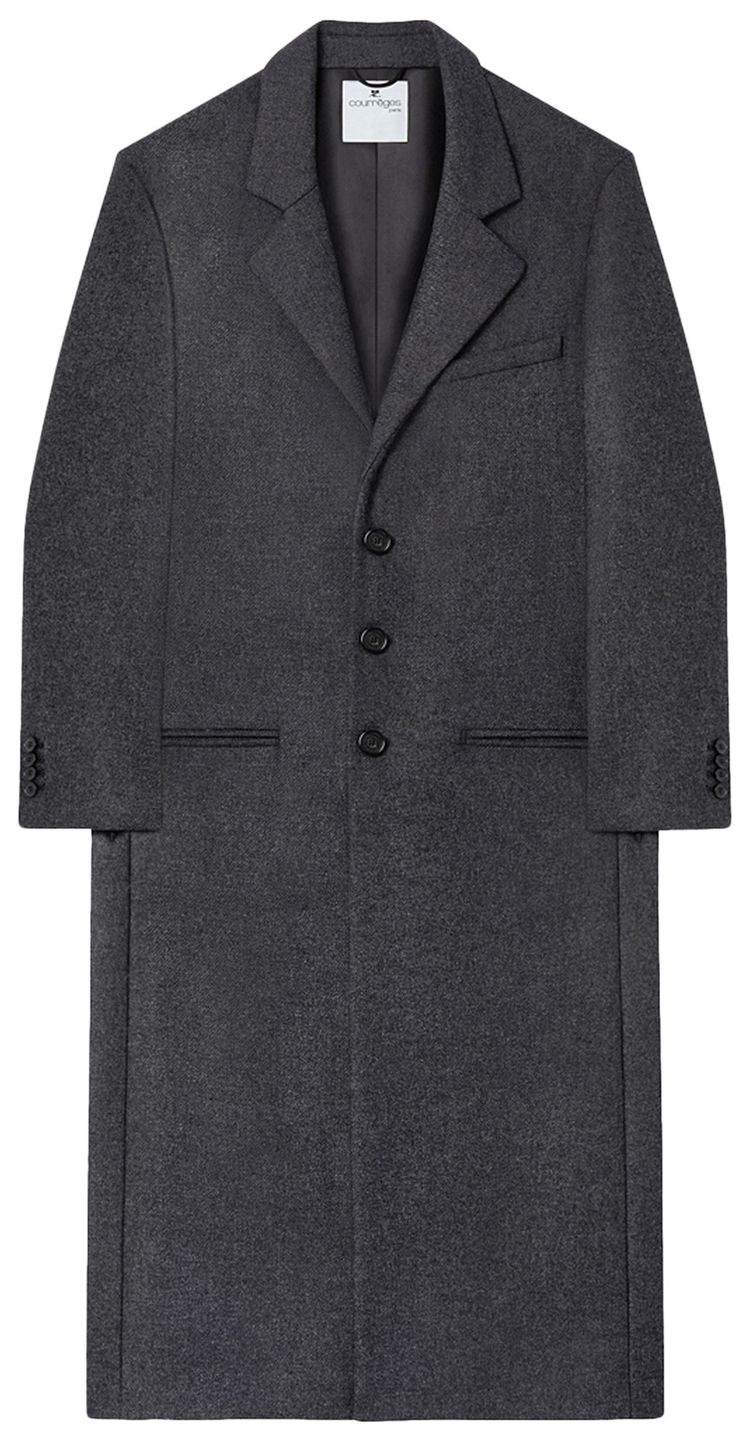 Courreges Tailored Wool Long Coat Heather Grey