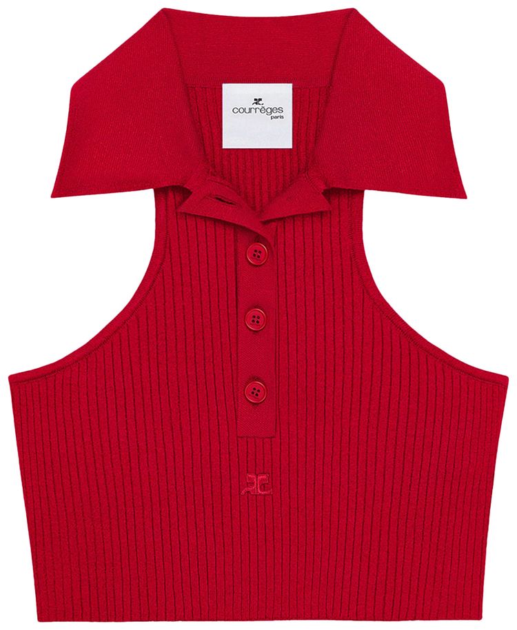 Courreges Scuba Rib Knit Top Ruby
