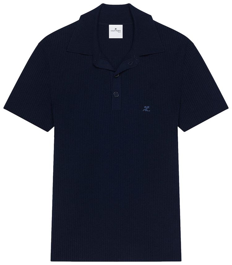 Courreges Rib Knit Polo Navy