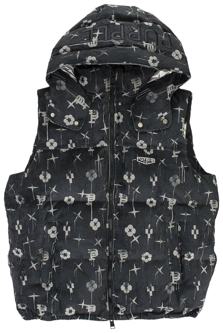 PURPLE BRAND Printed Corduroy AOP Puffer Jacket Black