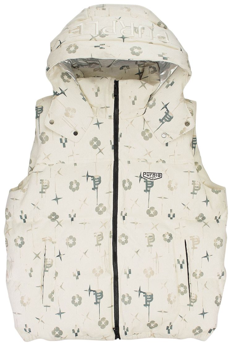 PURPLE BRAND Printed Corduroy AOP Puffer Jacket Antique White