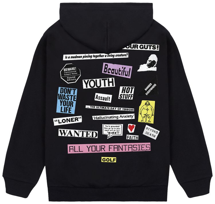GOLF WANG Collage Zip Up Hoodie Black
