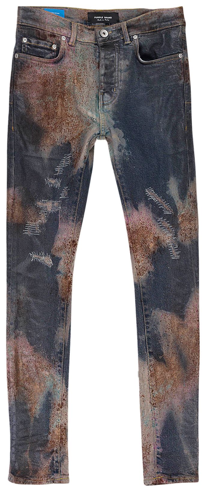 PURPLE BRAND Multicolor Spray Over Bleached Skinny Jeans Indigo