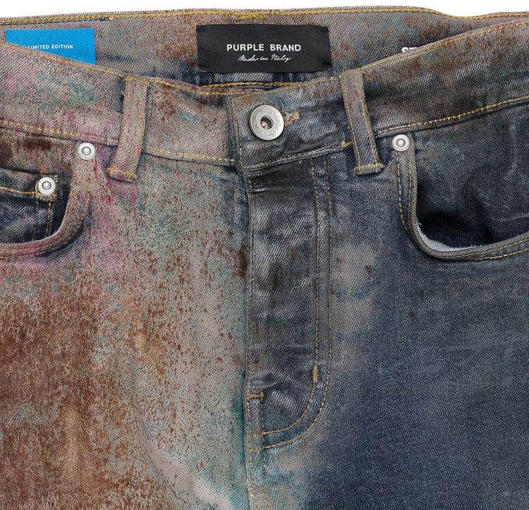 PURPLE BRAND Multicolor Spray Over Bleached Skinny Jeans Indigo