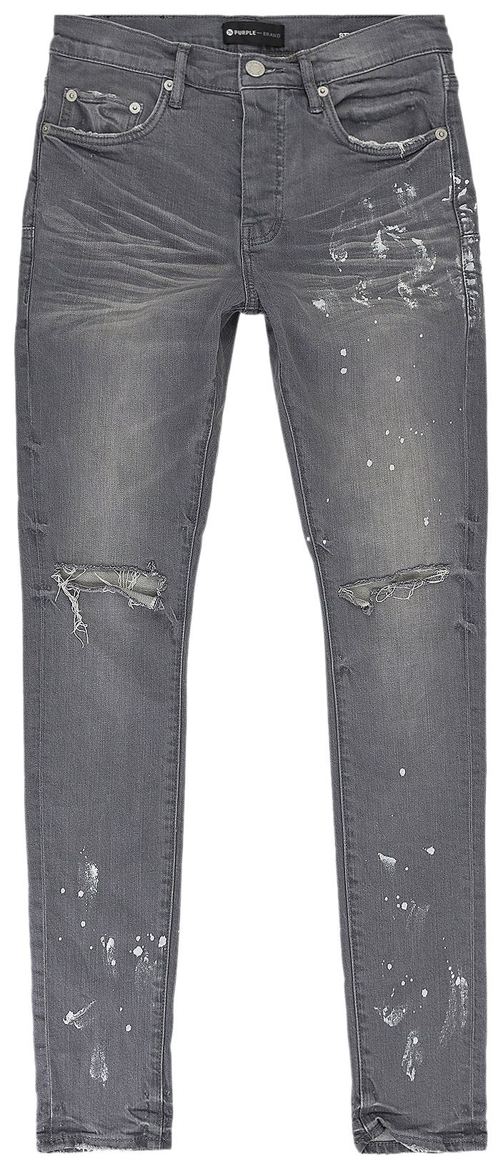 PURPLE BRAND Worn Knee Slit Skinny Jeans Grey