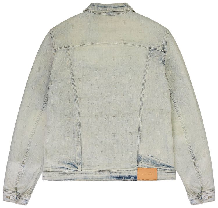 PURPLE BRAND Jacquard Monogram Trucker Denim Jacket Indigo