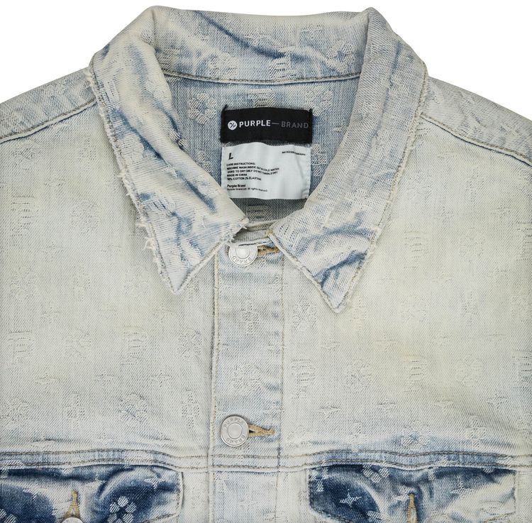 PURPLE BRAND Jacquard Monogram Trucker Denim Jacket Indigo