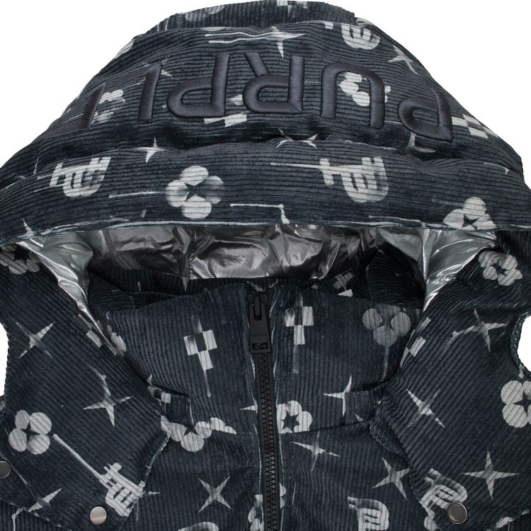 PURPLE BRAND Printed Corduroy Puffer Jacket Black