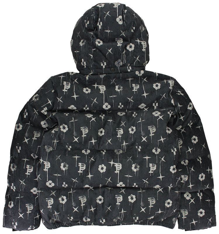 PURPLE BRAND Printed Corduroy Puffer Jacket Black