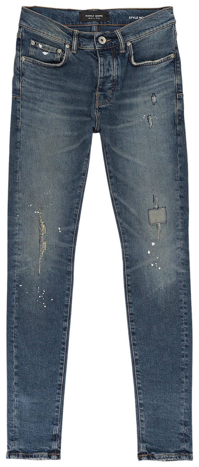 PURPLE BRAND Torn Dark Paint Skinny Jeans Indigo