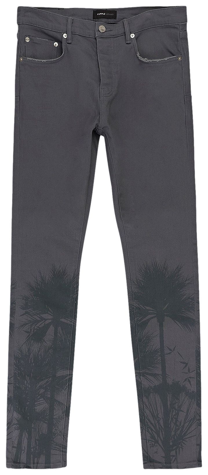PURPLE BRAND Palms Print Skinny Jeans Charcoal